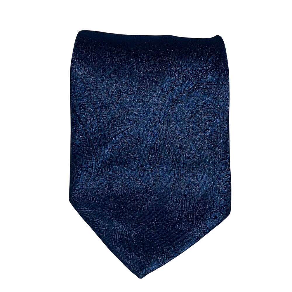 Vtg Vesuvio Napoli Necktie Blue Monochrome Paisley Polyester 63.5x3.5 Classic